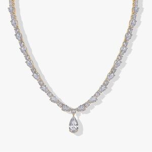 NEW 14K Gold Plated Cubic Zirconia Pear Tennis Necklace